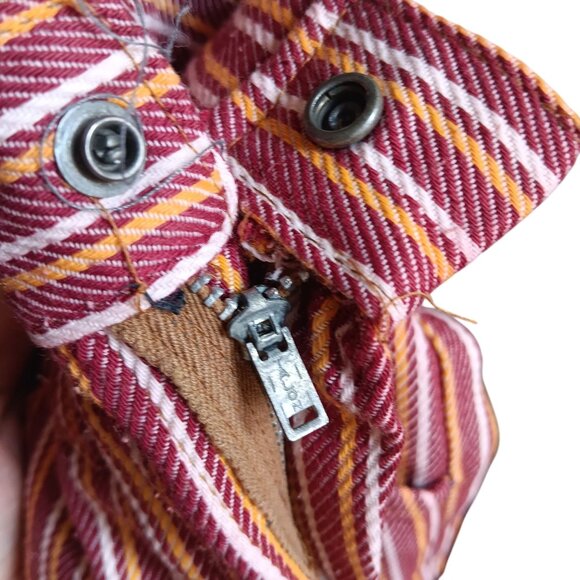 23x26 Boys Vintage Jeans 1970's Red Yellow Striped Flared Distress Hippy Bells - Picture 7 of 8